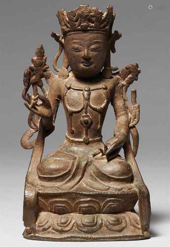 Bodhisattva Guanyin. Bronze. Ming-ZeitIm Meditationssitz auf einem doppelten Lotos, beide Hände in