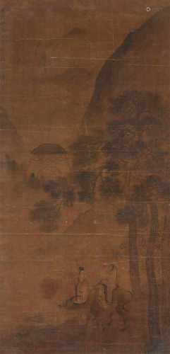 Yang JinLaozi auf seinem Ochsen im Stil des Wang Hui. Tusche und Farben auf Seide. Aufschrift,
