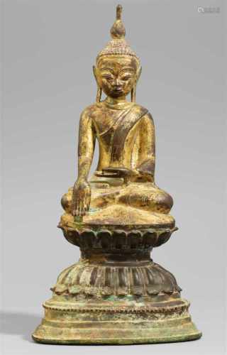 Buddha Shakyamuni. Bronze, teilweise vergoldet. Birma, Shan-Staaten. 18./19. Jh.Im Meditationssitz