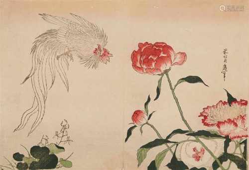 Katsushika Taito II (act. 1810-1853)Ôban yoko-e. From a series of flowers and birds. A white rooster