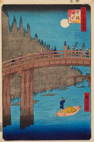 Utagawa Hiroshige (1797-1858)Ôban. Series: Meisho Edo hyakkei. Title: Kyôbashi takegashi. Bamboo