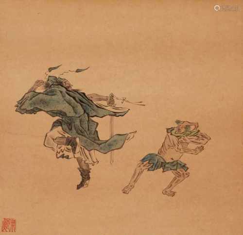 Yong Lang . Qing-ZeitSechs Albumblätter mit Szenen der Geschichte des Zhong Kui mit Dämonen und