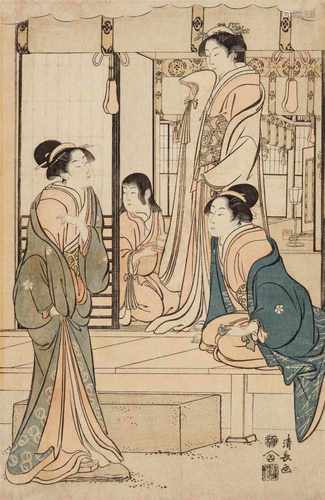 Torii Kiyonaga (1752–1815)Ôban, right sheet of a triptych. The story of Ushiwakamaru serenading