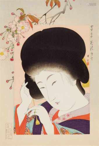 Yamamoto Shôun (1870-1965)Ôban. Series: Ima sugata. Title: Hana no sato. The village of flowers.