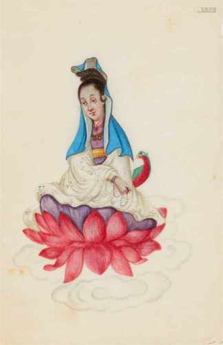 Anonymer Maler . Kanton. 19. Jh.Album mit zwölf feinen Darstellungen von Guanyin, Zhong Kui, Guan Yu