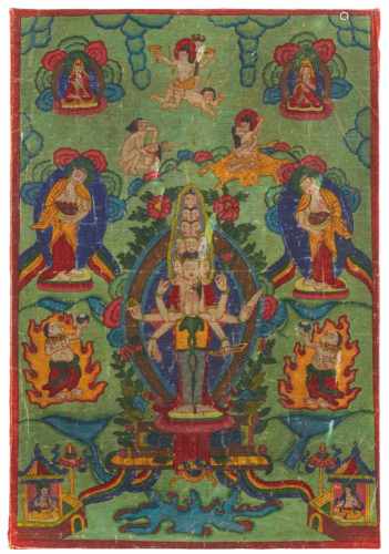 Thangka des Ekadashamukha-Avalokiteshvara. Tibet. 19./frühes 20. Jh.Der gütig herabschauende Herr