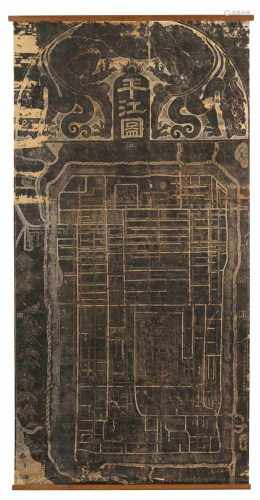 Steinabreibung eines historischen Stadtplans von Pingjiang (Suzhou). 19./frühes 20. Jh.Betitelt: