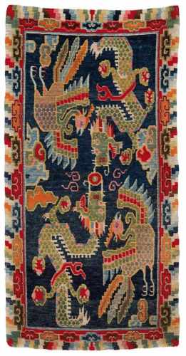 Teppich (khaden). Wolle, geknüpft. Tibet. Frühes 20. Jh.Im Mittelfeld ein jewels übereinander und