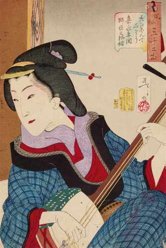 Tsukioka Yoshitoshi (1839-1892)Ôban. Series: Fûzoku sanjûni sô. Title: Tanoshindeisô, Kaei nenkan