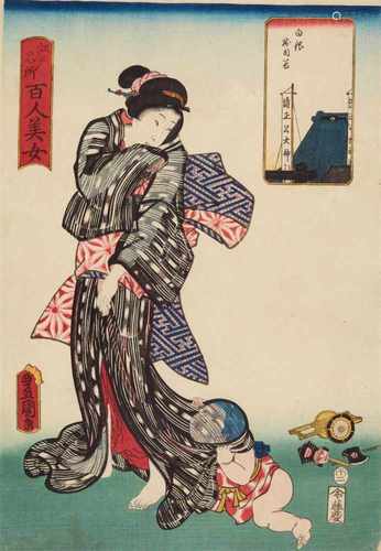 Utagawa Kunisada (1786-1864)Ôban. Series: Edo meisho hyakunin bijo. Title: Shirogane Jumokudani.