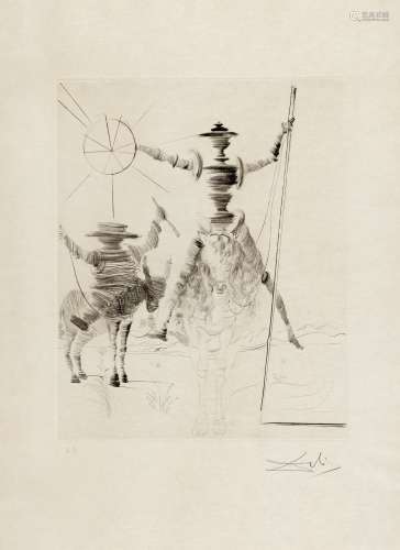 Dalí, SalvadorFigueras/Spanien 1904 - 1989Don Quichotte et Sancho Panca. 1968. Kaltnadelradierung