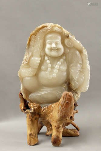 A 20th century Chinese school. Carved jadeite sculpture of Buddha