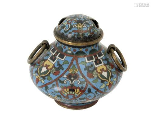 A 20th century Chinese bronze and cloisonné enamel censer