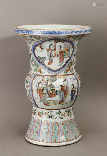 Early 20th century Chinese Gu Vase in Famille Rose porcelain
