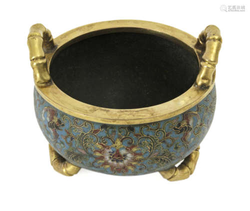 Late 19th century Chinese censer in bronze and cloisonné enamel
