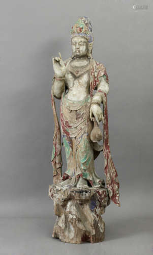 15th century Chinese school. Ming period Guanyin sculpture in carved and polychromed wood