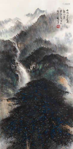 黎雄才（1910～2001） 1988年作 松瀑图 镜片 设色纸本