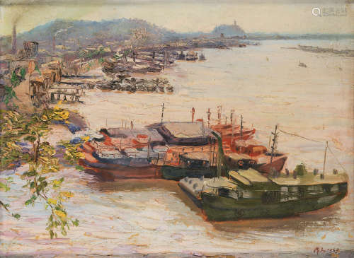 吴作人（1908～1997） 1950年作 春到渔港 纸本油画