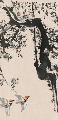 关山月（1912～2000） 1981年作 梅花双雀 镜片 设色纸本