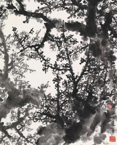 关山月（1912～2000） 壬戌（1982）年作 墨梅 镜片 水墨纸本