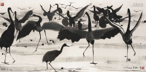 吴冠中（1919～2010） 2002年作 鹤舞 纸本版画