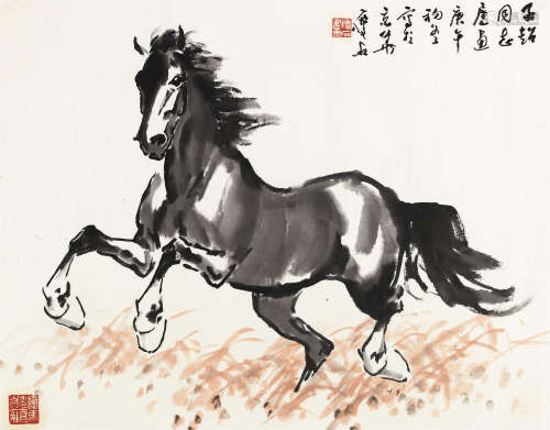 尹瘦石 庚午（1990）年作 奔马图 镜片 设色纸本