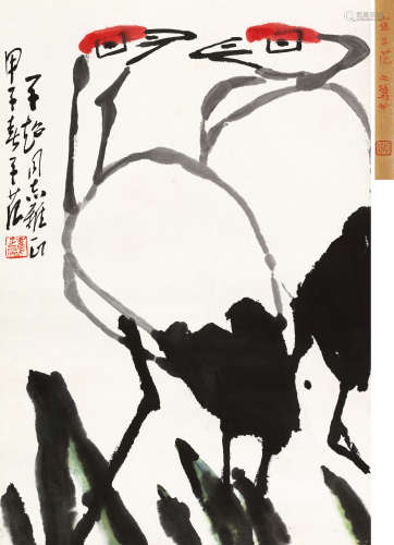 崔子范 甲子（1984）年作 仙鹤 立轴 设色纸本