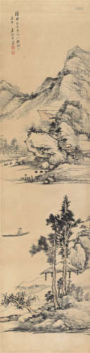 吴熙曾 庚午（1930）年作 平湖泛舟 立轴 设色纸本