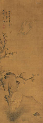 海注（明） 秋树白鹭 立轴 设色绢本