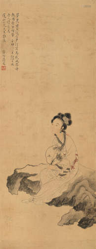 蒋莲 辛卯（1831）年作 执扇仕女图 立轴 设色绢本