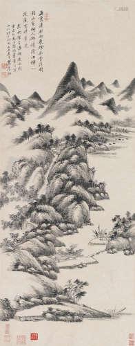 王原祁 己丑（1685）年作 潇湘图 立轴 水墨纸本