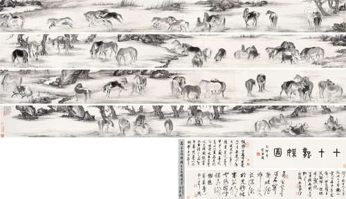 吴灏 乙亥（1959）年作 临张穆七十龙媒图 手卷 水墨纸本