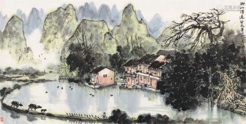 林丰俗 癸未（2003）年作 湖山清远 镜片 设色纸本
