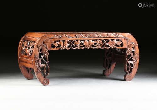 A CHINESE ART NOUVEAU ROSEWOOD TEA TABLE, QING DYNASTY (1644-1912), of traditional kang form, the