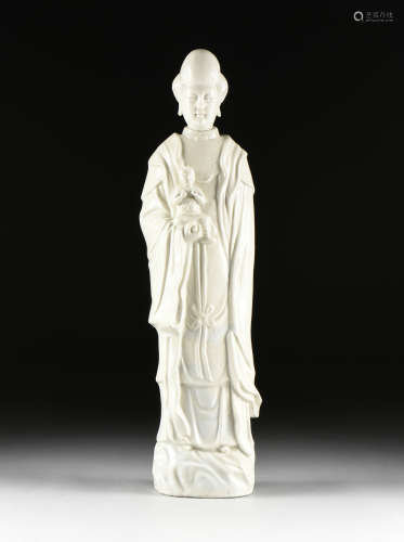 A CHINESE BLANC DE CHINE PORCELAIN FIGURE OF GUANYIN, POSSIBLY KANGXI PERIOD (1654-1722), the