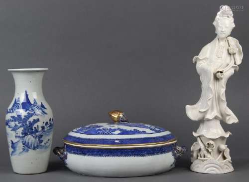 Chinese Export Tureen, Blanc de Chine Figure, Vase