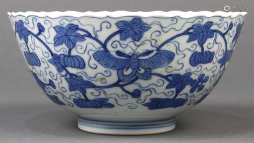 Chinese Blue-and-White Porcelain Bowl, Vines