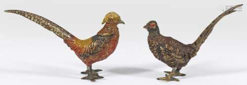 Zwei Fasanenhahn Figuren Wiener Bronze, farbig bem…