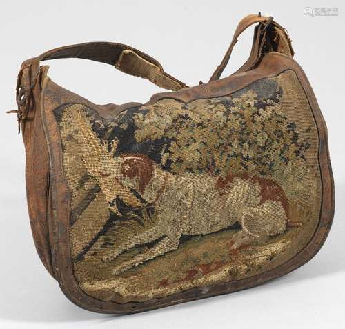 Jagdtasche mit Stickerei Leder, teilw. Grün gefärb…