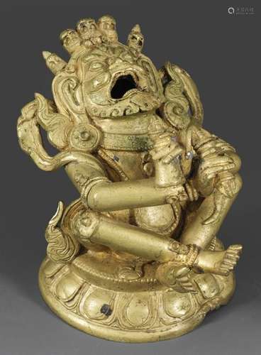 Tibeto chinesische Figur einer Dakini Bronze mit R…