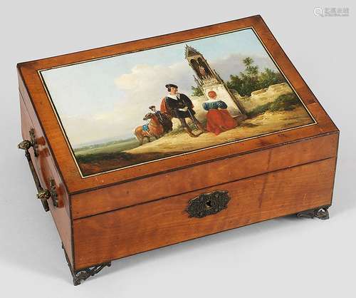 Biedermeier Schatulle Birke, furniert. Gerader Kor…