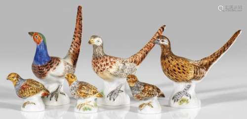 Sechs Miniatur Tierfiguren von Fasanen und Rebhühn…