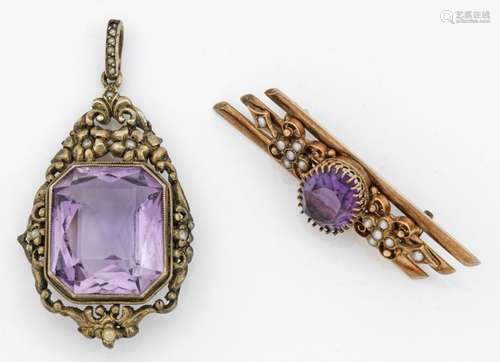 Belle Epoque Brosche und Anhänger mit Amethystbesa…