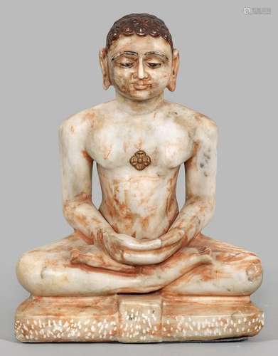 Sitzende Buddha Figur Alabaster, mit Resten alter …