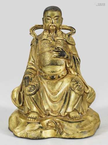 Daoistische Figur des Zhenwu Bronze, feuervergolde…