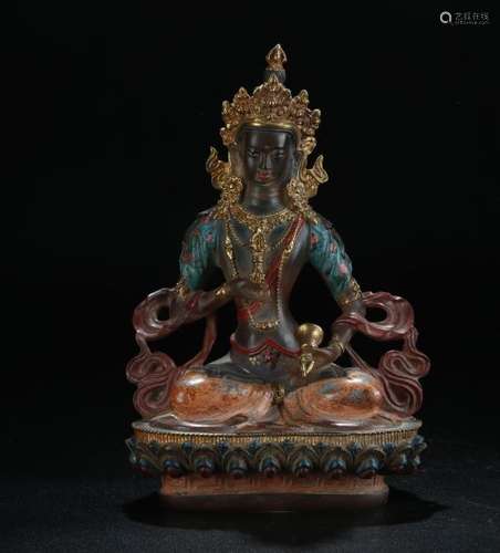 Antique handpainted on glass Buddha figure