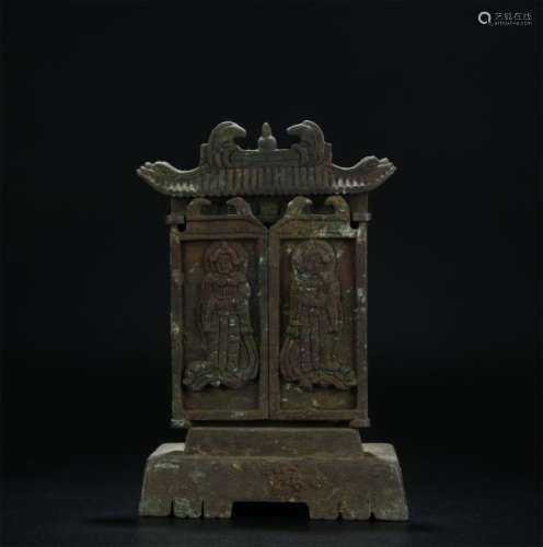 19th C. bronze carved Buddha shrine