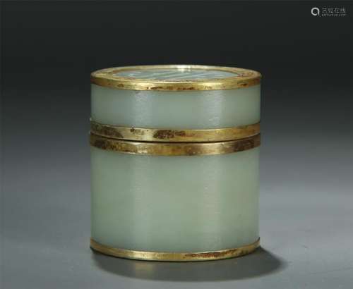 A gilt silver mounted white jade box