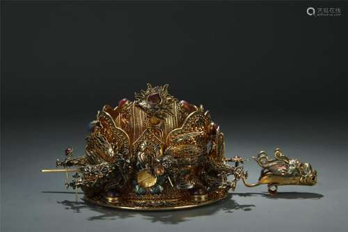 A rare gilt silver/gems inlaid crown