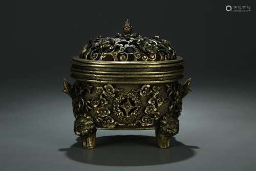 19th C. gilt bronze tripod burner